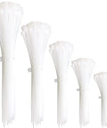 White Nylon Cable Ties Kit, 300 Pcs Assorted Lengths 4 6 8 10 12 Inches displayed in five bundles