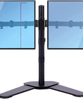 Universal Tabletop Monitor And TV Stand With Full Motion Articulating Arm Hella Adjustable Height And Swivel Tilt Works Great With 10 To 27 Inch Screens Total Flex Rolling Base Design, showcasing dual monitor setup.