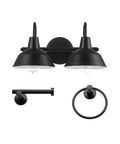 Dope Dark Academia Matte Black 3-Piece Bathroom Set With 15.5 Inch 2-Light Vanity Light Towel Ring And Toilet Paper Holder Bulb Not Included