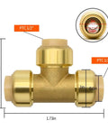 Six Pack 1/2 Inch Push Fit Tee Fittings With Disconnect Clip For Copper PEX CPVC Pipes Easy DIY Kit front view