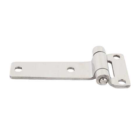 Stainless steel T-shaped door hinge with long mounting leaf and barrel hinge