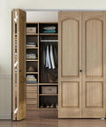 72 Inch Bifold Door Hardware Kit For 4 Doors With 18 Inch Panels Top Mounted Folding Sliding Barn Door Hardware Featuring 3 Wheel Hangers And Ball Bearing Rollers Supports Up To 300 Lbs Total Ideal For Bedroom Bathroom Closet Living Room installed on wooden closet doors.