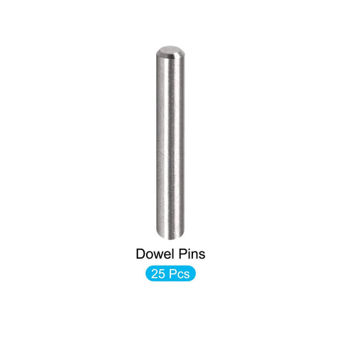 Dowel Pin Set 3x20mm Stainless Steel 304, 25 Pcs, shelf support pegs fasteners for furniture installation displayed upright.