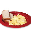 High Wall Red Plate with scrambled eggs and bread, Inner Lip Plate For One Handed Dining, prevents food sliding, easy scooping