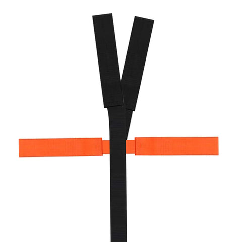 Color Coded Backboard Spine Board Straps For Quick Immobilization On Stretcher 10 Point System Industrial Grade Nylon Spider Straps For EMS Pros And Medical Teams showing black and orange straps with 10-point system.