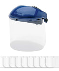 Built Tough Ansi Z87.1 Face Shield Kit Featuring Adjustable Headgear Plus Ten Clear Polycarbonate Shields, kit includes a blue headgear.