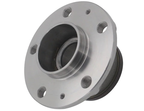 Rear Wheel Bearing Hub Assembly For Ram ProMaster 1500 2500 3500 Low Runout 2 Piece Kit With Quad Lip Seal Rust And Water Resistant Coating Fits 2014-2020 ProMaster Vans For Smooth Turns And Quiet Rides visible in steel with bolt holes