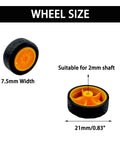 Image of Thirty Piece Small RC Car Wheel Set With Rubber Tires And 2mm Metal Axles 21mm Diameter Wheels Seven And A Half Millimeters Wide 100mm