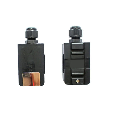 Heavy Duty Ultrasonic Clamp On Sensor For Flow Meters Slick Plug And Play Temperature Probe Replacement with a black casing and metal contact.