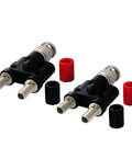 BNC Male To Dual 4mm Banana Binding Post Female Jack Adapter For RF Coaxial Systems, Pack of 2 with red and black caps