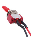 Close-up of a 8 Pack Mini Toggle Switch SPST 2 Position 2 Pins On Off 125V AC 5A Or 250V AC 3A with pre-soldered wire leads.