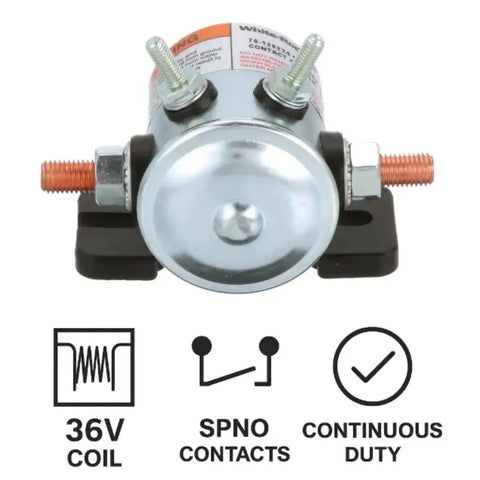 Genuine OEM 36V Solenoid Switch Relay Kit with SPNO contacts for EZGO TXT golf carts, showing front view of White-Rodgers component.