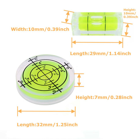 Mini Acrylic Bubble Spirit Level Pack With Hella Precise Degree Markings For Dead On Accurate Framing Picture Hanging And Camera Setup solid circular and rectangular levels with measurements