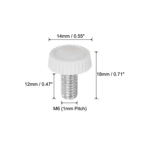 M6 12mm Thread Knurled Knobs 30 Pack DIY Friendly Thumb Screws Clamping Hand Knobs White Plastic Handles With Threaded Studs