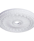 Decorative ceiling medallion with thirty five and one eighth inch outer diameter and four and seven eighth inch inner opening, primed.