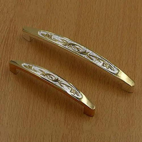 Top Shelf European Style Real Gold Tone Cabinet Pulls 128mm Heavy Duty Drawer Handles And Wardrobe Knobs Sharp Palace Design Furniture Hardware For Kitchen Cabinets on wooden surface.