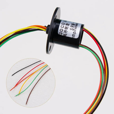 12.5mm Capsule Slip Ring, 300 RPM, 6 Wires, Circuits X2A, For Monitor And Robotic Test Equipment, High Reliability Gold Contact Rotary Connector, Suitable For Continuous Rotation, 1 Pc black slip ring with multicolor wires