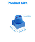 Close-up view of a 10K Ohm trim potentiometer with blue knob, showing dimensions, part of the 10 Pcs 10K Ohm Breadboard Trim Potentiometer Kit.