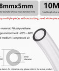 Premium PU Pneumatic Hose Tube 8mm OD 5mm ID 10 Meter Length For Gases Brake Systems Fluid Transfer And Compressor Lines