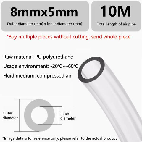 Premium PU Pneumatic Hose Tube 8mm OD 5mm ID 10 Meter Length For Gases Brake Systems Fluid Transfer And Compressor Lines