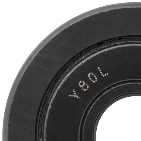 2 Pack Flat Sealed Yoke Cam Follower Roller Bearing Set For Industrial Machinery, Sealed Needle Bearing With 0.75 In ID, 2.50 In Roller Diameter, 1.50 In Width, Yoke Mount Bearings, close-up Y80L marking