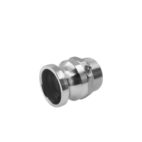 Heavy Duty 316 Stainless Steel Type F Cam And Groove Hose Fitting Built Rock Solid For No Sweat Camlock Adapter Swaps With Quick 1.5 Inch Plug To NPT Male Coupling Connections 2 Pack Ironclad Corrosion Resistant Engineered close-up view of NPT male fitting