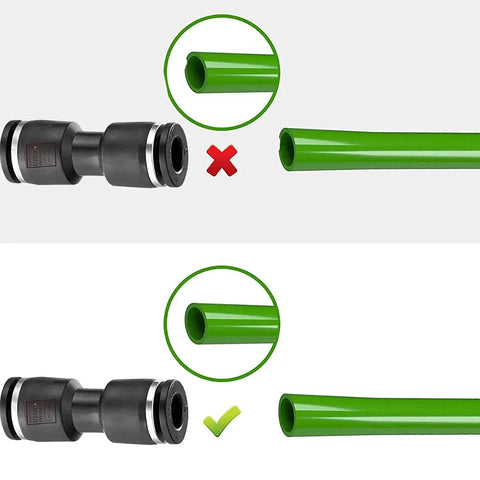 Installation guide showing correct use of 1/4 Inch Air Line Fittings Straight Push To Connect Air Hose Fittings Pneumatic Fittings 10 Pack