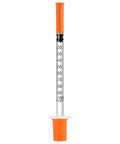 Bulk 30 Pack U100 Syringes 30 Gauge Five Sixteenth Inch 8 Millimeter 1 mL Disposable, Individually Wrapped, Pro Grade Performance, Smooth Leak-Proof Plunger, Clear Barrel, Medical Grade Single-Use Syringes. U-100 syringe with orange cap and clear barrel, 1 mL scale