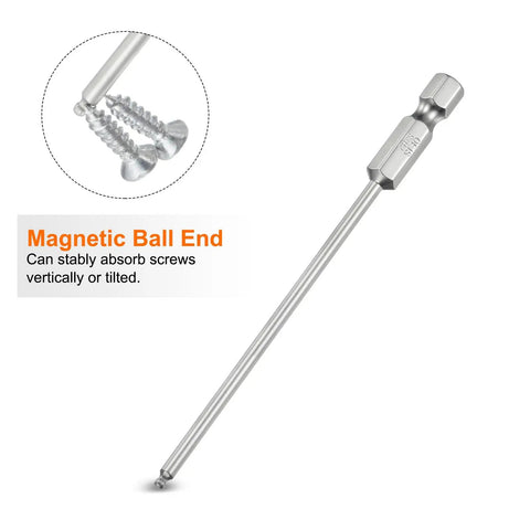 3 Piece Magnetic Ball End Hex Screwdriver Bit Set, 2mm H2.0 Ball End Bits, 1 Quarter Inch Hex Shank, 100mm Long, S2 Steel Metric