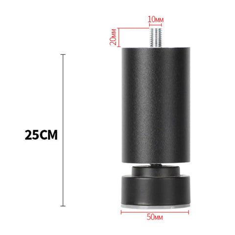 Beefy Aluminum Furniture Support Legs 25cm Set Of 4 Heavy Duty Table Feet For Cabinets Beds Sofas And More With 10mm Threaded Holes Anodized Black Easy Install, showing close-up of one leg with measurements