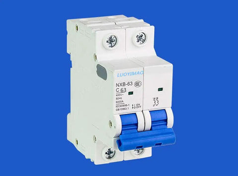 Two Pole 63A 400V Low Voltage Miniature Circuit Breaker For DIN Rail Mount NXB63A C63 C63A Panel Protector, front view