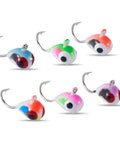 Glow Paint Tungsten Ice Fishing Jigs 6 Pack For Winter Crappie And Bluegill Dope Glow In The Dark With Fast Drop, multi-color heads