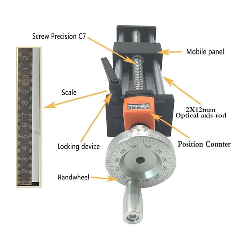 Beefy Manual Hand Wheel Linear Motion Stage With 100 200 300 400 500mm Stroke SFU1610 Ball Screw Sliding Table Module For CNC Machines Robotics And Automation Position Counter Included, handwheel view