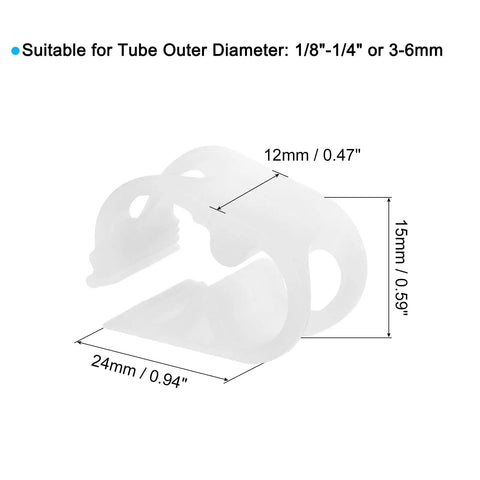 Adjustable Plastic Tube Clamps 1/8 To 1/4 Inch Tube OD, PP material with dimensions, strong grip for lab flow control