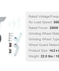 Rock Solid Six Inch Bench Grinder With Beefy Two Point One Amp Brushless Motor and Heavy Duty Adjustable Work Platform for Sharpening Polishing and Metalworking Projects For Weekend Warriors with gray alumina wheels.
