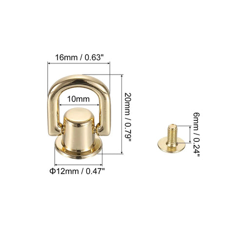 Twenty Pack Slick D Ring Screw Studs With Ball Head Buttons For Leather Crafting And Shoe Repairs Hella Secure Metal Rivet Fasteners In Light Gold dimensions 16mm, 20mm, and 6mm