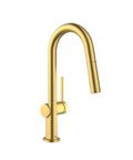hansgrohe Talis N Pull Down Kitchen Faucet, Modern, Magnetic Hand Sprayer, 1-Handle, 1.75 GPM, Brushed Gold Optic, 72866251, side view