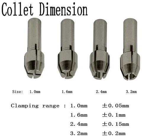 Ten Piece Rotary Collet Nuts Set for Rotary Tools With 3 Jaw Quick Change Keyless Clamping Chuck, collet dimensions 1mm to 3.2mm