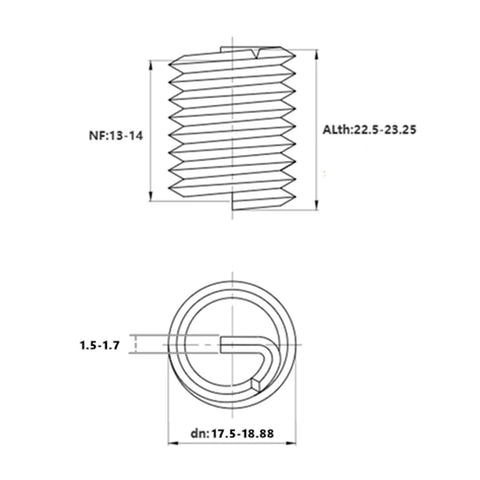 Tough As Nails M16x1.5 Thread Repair Kit drawing showing threaded insert dimensions for precise fit and installation.