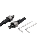 Premium HSS Hole Saw Set With 17mm Cut Diameter And 14mm Cutting Depth, 68mm Overall Length, Spring Loaded Twist Drill Bits, Two Piece Kit With Hex Wrenches For Wood Metal Plastic, Durable Reliable Cutters showing two hole saws and hex wrenches.