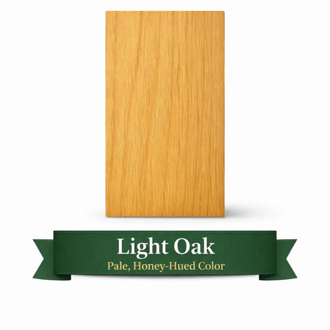 Slick Wet Look Light Oak Gel Wood Stain Fast Drying Semi Transparent Formula For Cabinet Refinishing Doors And Trim 12 Oz Light Oak sample with pale honey hue.