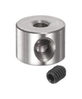 Stainless steel shaft collar with set screw, 8 mm OD, 7 mm width, 3 mm bore; includes black grub screw