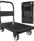 Heavy Duty Folding Push Cart With 1100 Pound Capacity Reinforced Platform Trolley featuring 360-degree swivel wheels, black foldable design