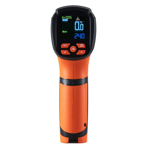 Infrared Thermometer With Dual Laser Non Contact Temperature Gun Handheld IR Heat Temperature Meter Adjustable Emissivity For Metal Smelting Cooking Pizza Oven And Engine Use Range From 40 F To 2732 F Lightning Fast One Quarter Second Readings, orange and black front view