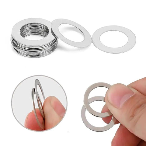 Sturdy Stainless Steel Fender Flat Shim Washers Set M3 To M20 Thin Shims 0.5mm 0.8mm 1mm Thickness shown in hand and stack