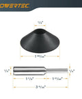 Six Point Five Inch Universal Router Base Plate With Centering Pin Cone And Pre Drilled Mounting Holes showing black cone and metal centering pin.