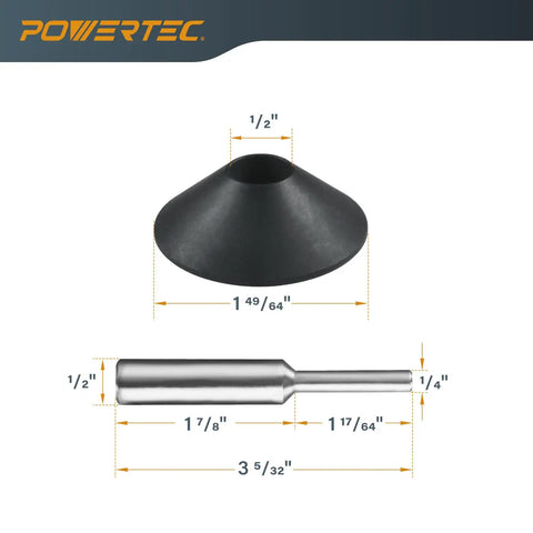 Six Point Five Inch Universal Router Base Plate With Centering Pin Cone And Pre Drilled Mounting Holes showing black cone and metal centering pin.