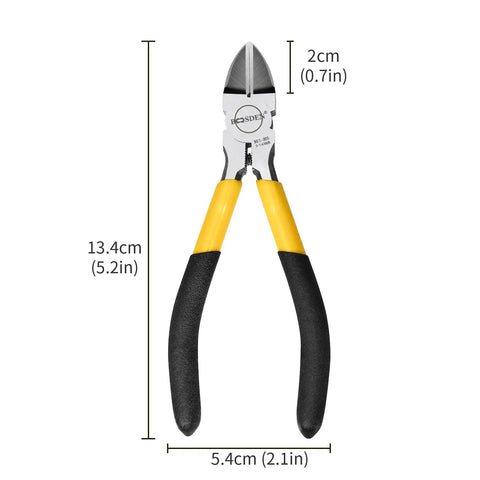 Five Inch Wire Cutters Set Five Pack Pro Grade Diagonal Cutting Pliers Ultra Sharp for Jewelry with dimensions shown