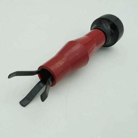 Red MIG Nozzle Reamer For Spatter Cleanup, Welding Shroud Reamer Tool with black handle and steel blades for MIG torches.