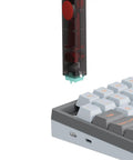 Two In One DIY Keyboard Tool With Switch Puller And Keycap Puller In Red For Easy Switch Removal And Keycap Lifting Rectangular Design With PC Housing, above keyboard
